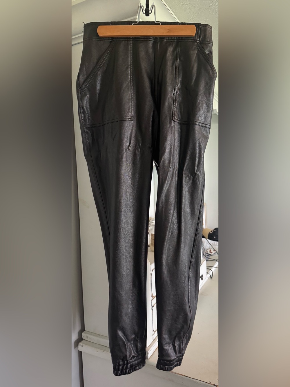Spanx Black Faux Leather Joggers
